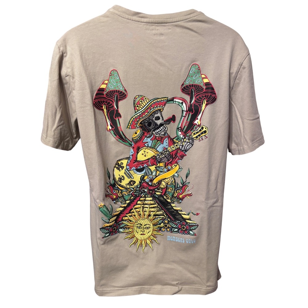 Members Only T-Shirt Mens L Excellent Embroidered Skeleton Mariachi Mushrooms